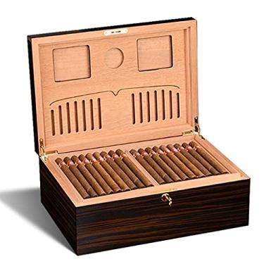 Imagem de Caixa de charutos de camada dupla Caixa de armazenamento de charutos de madeira de cedro para charutos Tinta para piano, Recipiente de armazenamento de charutos (Cor: Laranja, Tamanho: 40 x 27,5 x