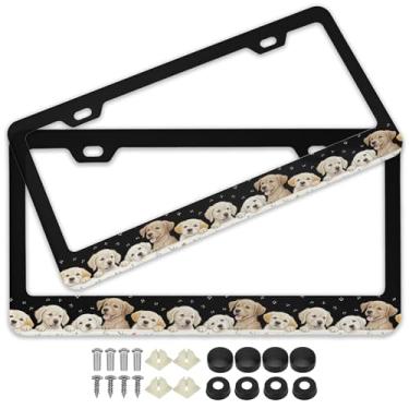 Imagem de 2 peças de molduras de placa de carro fofas de cachorro dourado labrador - Suportes coloridos de etiqueta de carro de aço inoxidável com parafusos, ajuste universal para placas dos EUA e Canadá de 30