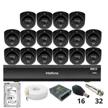 Imagem de Kit 16 Câmeras Intelbras 3220d Mini Black Com Áudio Dvr Intelbras Imhdx 3132 Inteligência Artificial Hd 2tb