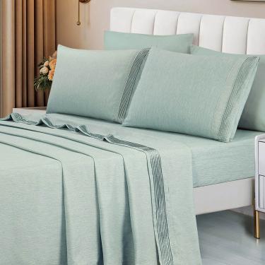 Imagem de Jogo de Lençol Eudora Queen 4 Peças MicroPercal 300 Fios Toque Algodão - Verde