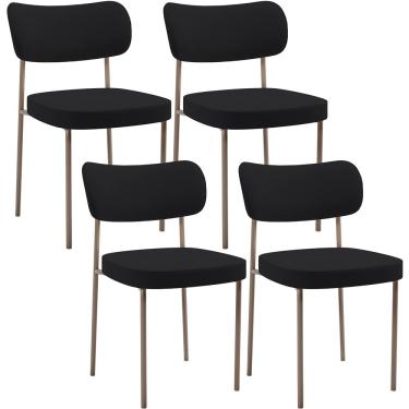 Imagem de Kit 04 Cadeiras Decorativa Estofada Para Sala de Jantar Melina Base Arena L02 Suede Preto - Lyam Decor