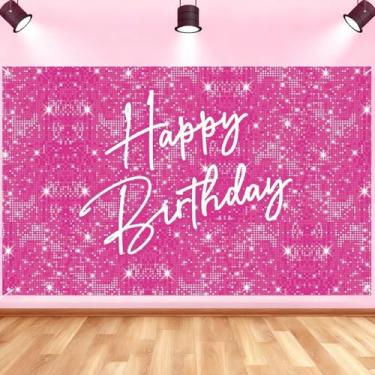 Imagem de Faixa de fundo rosa de feliz aniversário, decoração de festa com tema de princesa, decoração de festa de aniversário rosa, fundo para meninas, mulheres, aniversários, festas, ambientes internos e
