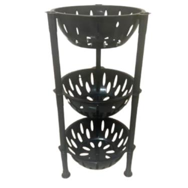 Imagem de Fruteira Organizador Vertical Triplo – 3 Andares para Cozinha e Escritório, Prática e Moderna (Preto)