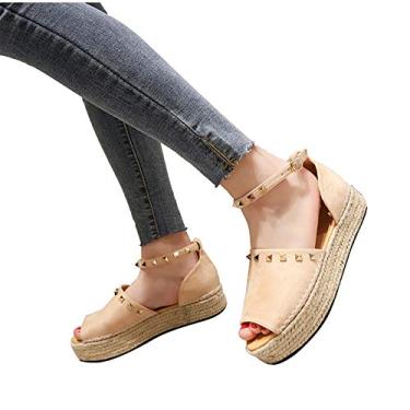 Imagem de Bigfanshu Sandálias femininas de verão com fivela no tornozelo peep toe sandálias femininas plataforma plataforma sapatos femininos leve fundo grosso plus size, Rosa, 40 BR