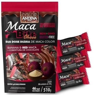 Imagem de Doce Fit Maca Bite Banana e Maca Red Cobertura Chocolate Zero Açúcar Adicionado Color Andina 30un