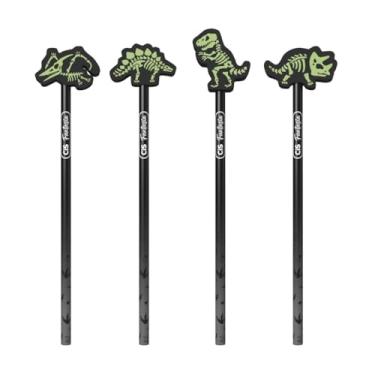 Imagem de Kit com 4 Lápis HB Preto Fantasia com Borracha Dinoglow Conjunto Brilho Escuro Escolar Escrever