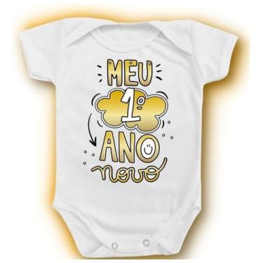 Imagem de Body Para Bebê Meu Primeiro Ano Novo Dourado Presentinho - Borizinho B