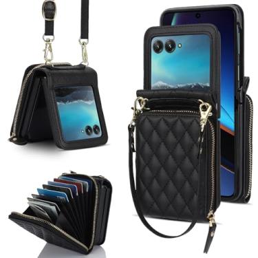Imagem de NINKI Capa compatível com Motorola Razr 2025 Ultra com suporte para cartão, capa carteira para Moto Razr 2025 Ultra capa de couro com alça removível para Moto Razr 60 Ultra preta
