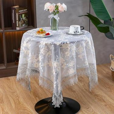 Imagem de Toalha de mesa quadrada pequena de cabeceira bordada de renda floral toalha de cabeceira vintage estilo francês toalha de mesa com macramê elegante capa de mesa chique para decoração de casa de