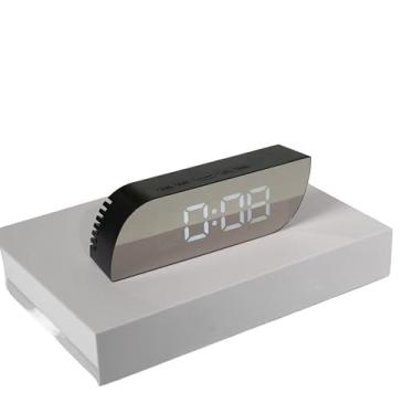 Imagem de Relógio Digital com Espelho LED USB - Despertador com LCD Branco e Calendário | Display Duplo para Quarto e Escritório