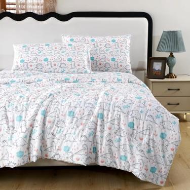 Imagem de SDIII Conjunto de edredom solteiro de dinossauro fofo, 3 peças, microfibra sedosa e refrescante, respirável, leve, para crianças e adolescentes