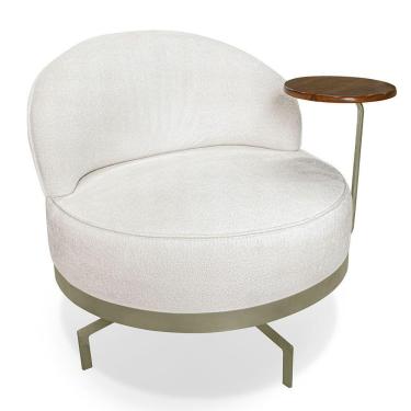 Imagem de Poltrona Decorativa Andromeda Linho Bouclê Bege Pérola Base Giratória De Ferro - Pallazio