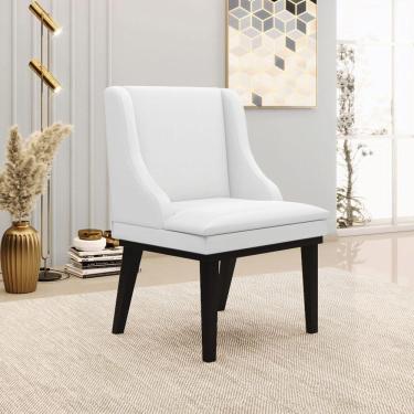 Imagem de Cadeira Decorativa Sala De Jantar Base Fixa De Madeira Firenze Pu Branco Fosco/preto G19 - Gran Belo