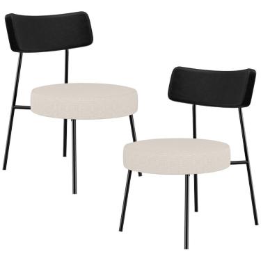 Imagem de Kit 02 Poltronas Decorativas Para Sala De Estar Base Fixa Londres L02 Couríssimo Preto Linho Cru - Lyam