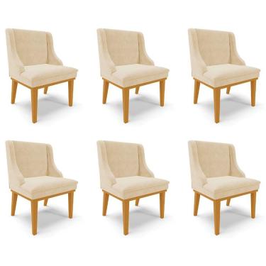 Imagem de Kit 6 Cadeiras Decorativas Sala De Jantar Base Fixa De Madeira Firenze Suede Bege/castanho G19