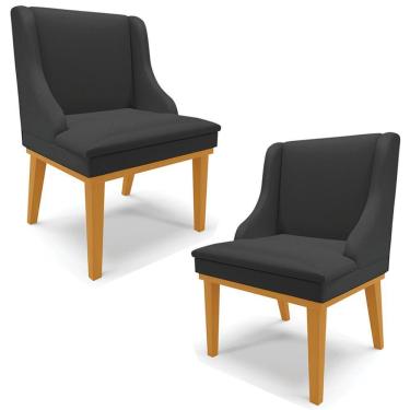 Imagem de Kit 2 Cadeiras Decorativas Sala De Jantar Base Fixa De Madeira Firenze Pu Preto Fosco/castanho G19