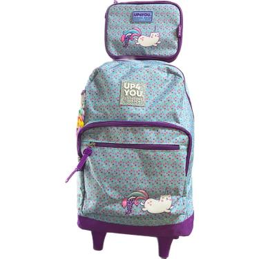 Imagem de Kit Mochila Juvenil De Rodinhas Azul e Roxo Com Estojo  - Luxcel