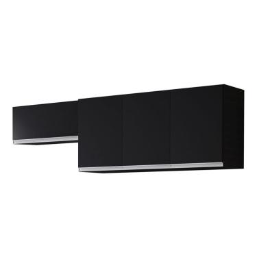 Imagem de Conjunto De Armários Aéreo Cozinha Planejada Lux 120cm E 80cm 100% Mdf Preto Tx Fosco - Desk Design