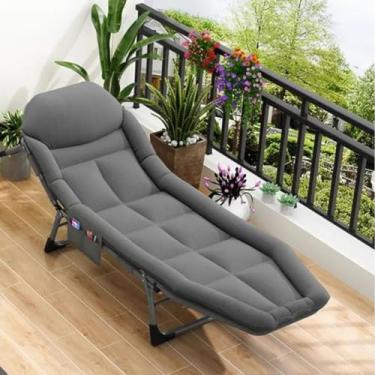 Imagem de Cadeira Espreguicadeira Cama Dobrável em Aço Reclinável Almofada