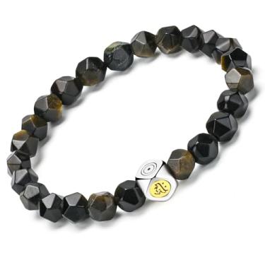 Imagem de Apocalyptic-K Pulseira elástica de pedra facetada natural para homens e mulheres, formato de diamante moderno, liga de zinco, 8/10 mm, 8mm To 10mm, Zinco Pedra Zinco Pedra Obsidiana, Ametista