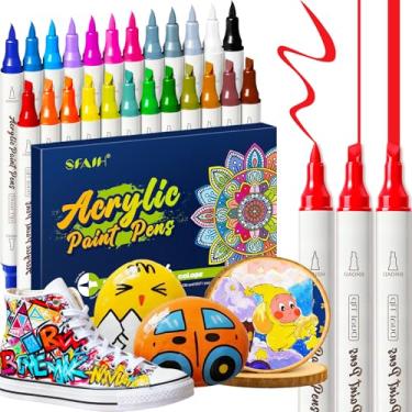 Imagem de SFAIH 24 marcadores de tinta acrílica de Halloween – cinzel e pincel, marcador de desenho para pintura de abóbora, papel, pedras, madeira, vidro, qualquer superfície, controle automático de tinta