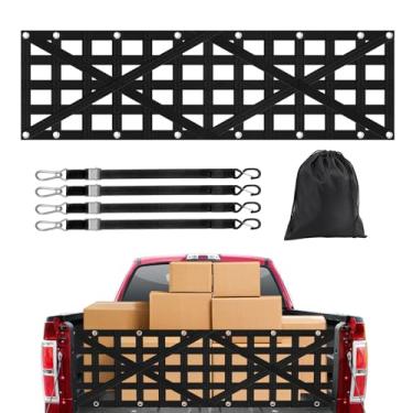 Imagem de Rede de porta traseira resistente para caminhonete, rede de carga com 4 tiras de fivela ajustáveis, rede de porta traseira de nylon durável compatível com jipe, caminhonete, barco, SUV, 149 x 45 cm