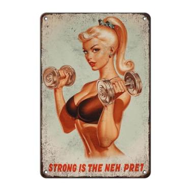 Imagem de Strong Is The New Pretty Metal Tin Sign Empowering Wall Art for Women Gym Inspirational Fitness Decor Vintage Rustic Metal Poster for Home 30 x 20 cm