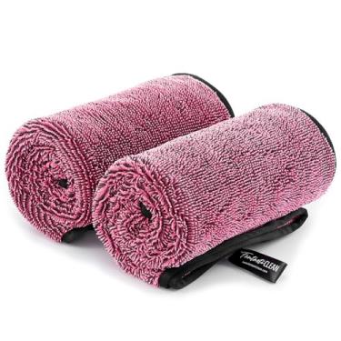 Imagem de Fantasticlean Toalhas de secagem de carro grandes - Pacote com 2, 81 cm por 61 cm - Pano de limpeza de microfibra premium com laço torcido de duas cores, ultra absorvente, livre de arranhões para