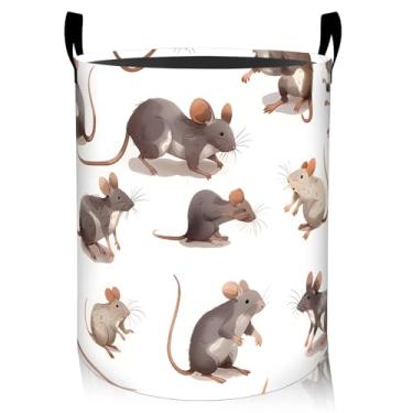 Imagem de ainori Cesta de roupa suja para mouse, pano Oxford, roupas sujas engraçadas, cesto dobrável para decoração de quarto, animal e fundo branco, presente organizador de brinquedos 19,7 x 15,8 polegadas