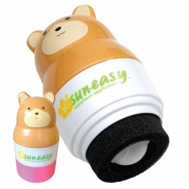 Imagem de Aplicador de protetor solar Sun-Easy, recarregável com esponja para crianças e bebês, aplicação divertida, rápida e sem bagunça, comporta 100 ml, tampa urso/rosa