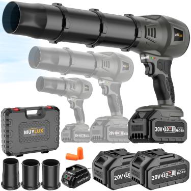 Imagem de Soprador de folhas sem fio com carregador rápido de 2 baterias | Motor potente de 200.000 RPM com bocal ajustável de 3 seções para limpeza de garagem e carro