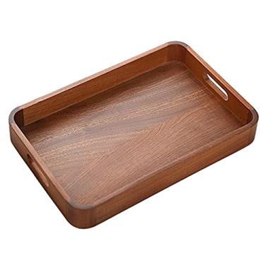Imagem de Bandeja de mesa de café bandeja de servir bandeja decorativa retangular bandeja de café da manhã doméstica bandeja grande de chá e café com alças (cor: marrom, tamanho: 45 * 29,8 * 4,7 cm) (preto