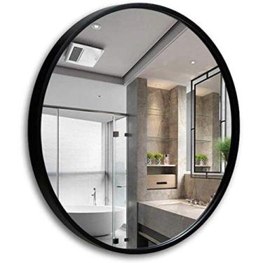 Imagem de Espelho de maquiagem Espelho de maquiagem Espelho de parede redondo retrô para pendurar espelhos grandes | Espelho de barbear montado na parede circular para banheiro | Espelho cosmético HD, branco