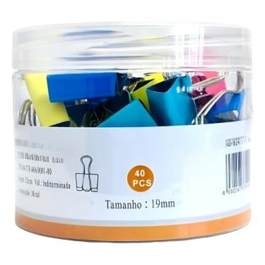 Imagem de Clips Binder de Metal Coloridos, 19mm, Pote com 40 Unidades, Prendedores para Papel e Documentos