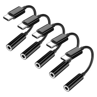 Imagem de Pacote com 5 adaptadores USB C para fone de ouvido de 3,5 mm tipo C, cabo auxiliar de áudio, dongle compatível com iPhone 16/15/15 Plus/15 Pro/15 Pro Max/iPad/Pixel, Samsung Galaxy S23 S22 S21 S20