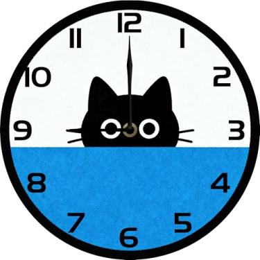 Imagem de Dlonvoh Relógio de parede de gato preto vintage de madeira bonito relógios de animais operados por bateria quartzo silencioso relógio decorativo redondo rústico para casa crianças quarto de menina
