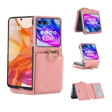 Imagem de Asuwish Capa de telefone para Motorola Razr 50 Ultra/Moto Razr Plus 2024 - Capa carteira com anel alça transversal cordão suporte para cartão de crédito - Acessórios para celular - ouro rosa