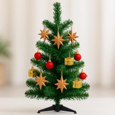 Imagem de Árvore de Natal Verde Base Estável 45cm 40 Galhos | 60cm 58 Galhos | 1,2m 130 Galhos Opções com ou sem Enfeites Compacta Mesa Escritório Sala Decoração Natalina (1 Árvore 60cm + 19 Enfeites)
