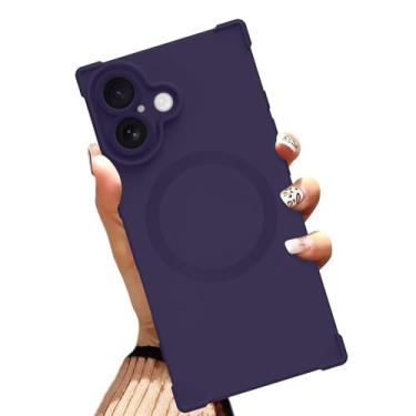 Imagem de AIGOMARA Capa magnética para iPhone 17 de 6,3 polegadas [compatível com MagSafe] Capa protetora fina roxa lisa roxa macia cantos reforçados à prova de choque para mulheres e homens
