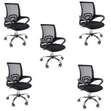 Imagem de Kit 5 Cadeiras De Escritório Begonia Tela Mesh Ergonômica Preto