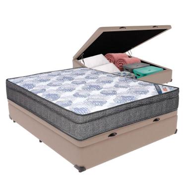 Imagem de Cama Box Casal Baú Bege Colchão Ortobom Superpocket Pillow Bege