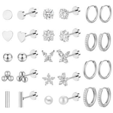 Imagem de Brincos hipoalergênicos com costas planas para mulheres e homens, brincos de aço cirúrgico para orelhas sensíveis, ouro 14K, pequenos brincos de argola de aço inoxidável, conjunto de brincos de