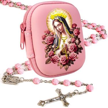 Imagem de PLONKLY Rosário católico para mulheres – contas de pérola com cruz clássica, caixa de oração com zíper da Virgem Maria, presentes de primeira comunhão, joia de confirmação de batismo, 6mm, Zinco, Sem