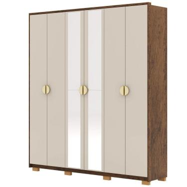 Imagem de Guarda-roupa Casal 100% Mdf 6 Portas Com Espelho Bolonha Imbuia Fendi