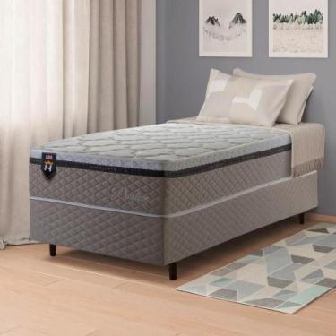 Imagem de Conjunto Cama Box Solteiro Preston 96x203x71 Bege c/ Molas Ensacadas -