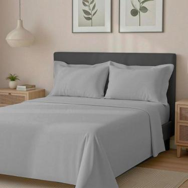 Imagem de Jogo de Cama Casal Percal 300 Fios 100 Algodão Acetinado 4 Peças BF Co