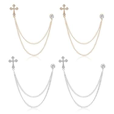Imagem de FINGERINSPIRE 4 peças broche de corrente de 16,5 cm de ouro/prata com corrente de liga de strass, acessórios de pendurar de cristal, design vintage para roupas de casamento, acessório de terno