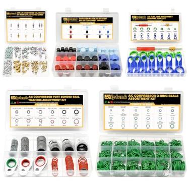 Imagem de Siptenk Conjunto de 5 kits de reparo de ar condicionado de carro com 926 peças, kit de vedações de anel de vedação de 530 peças + kit de núcleo de válvula A/C 160 peças + 100 tampas de poeira de porta