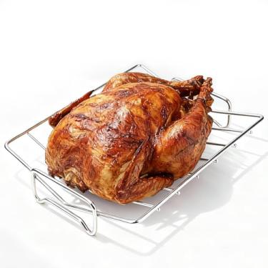 Imagem de Dallden Rack de torrefação de peru de aço inoxidável 33 x 25 cm em forma de V para grelhar, fumar, grelhar, frango, pássaro, porco, lombo, forno, defumador, grelha de cozinha para assadeira