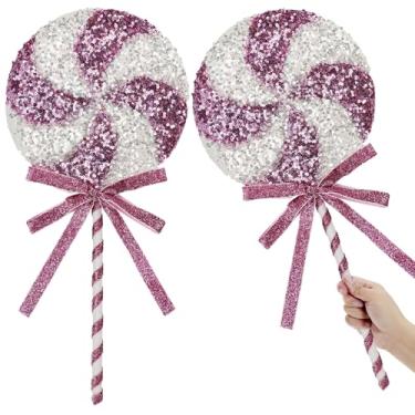 Imagem de 2 peças decorações de Natal jumbo de lantejoulas doces e hortelã-pimenta, enfeites de pirulito, enfeites de pirulito, arcos amarrados, sprays de Natal, doces, artesanato, decoração de casa, 28 x 68 cm